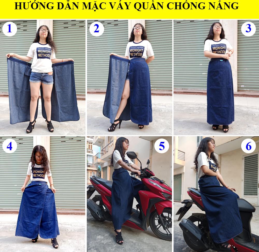 Váy Chống Nắng 2 Tà (Váy quần) Vải Jean Mềm, Mịn Chống Tia UV 100% Có Thêu Họa Tiết Chuồn chuồn