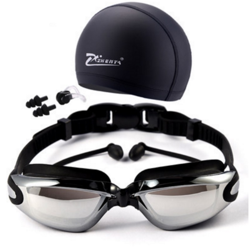 Bộ kính bơi tráng gương cao cấp chống dính nước + mũ + bịt tai 206452