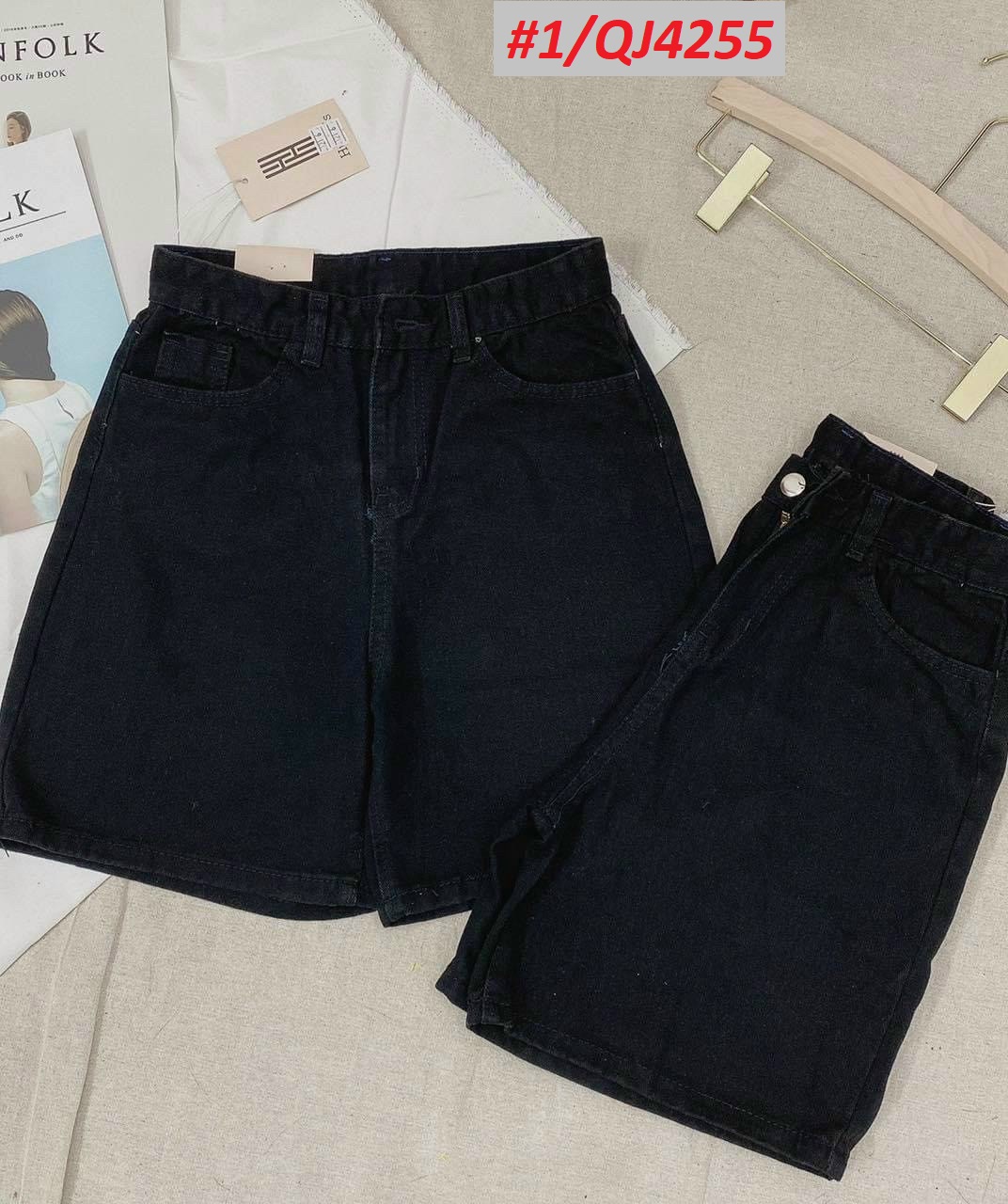 Quần ngố jeans trắng lưng cao Bigsize vải VNXK QJ4255