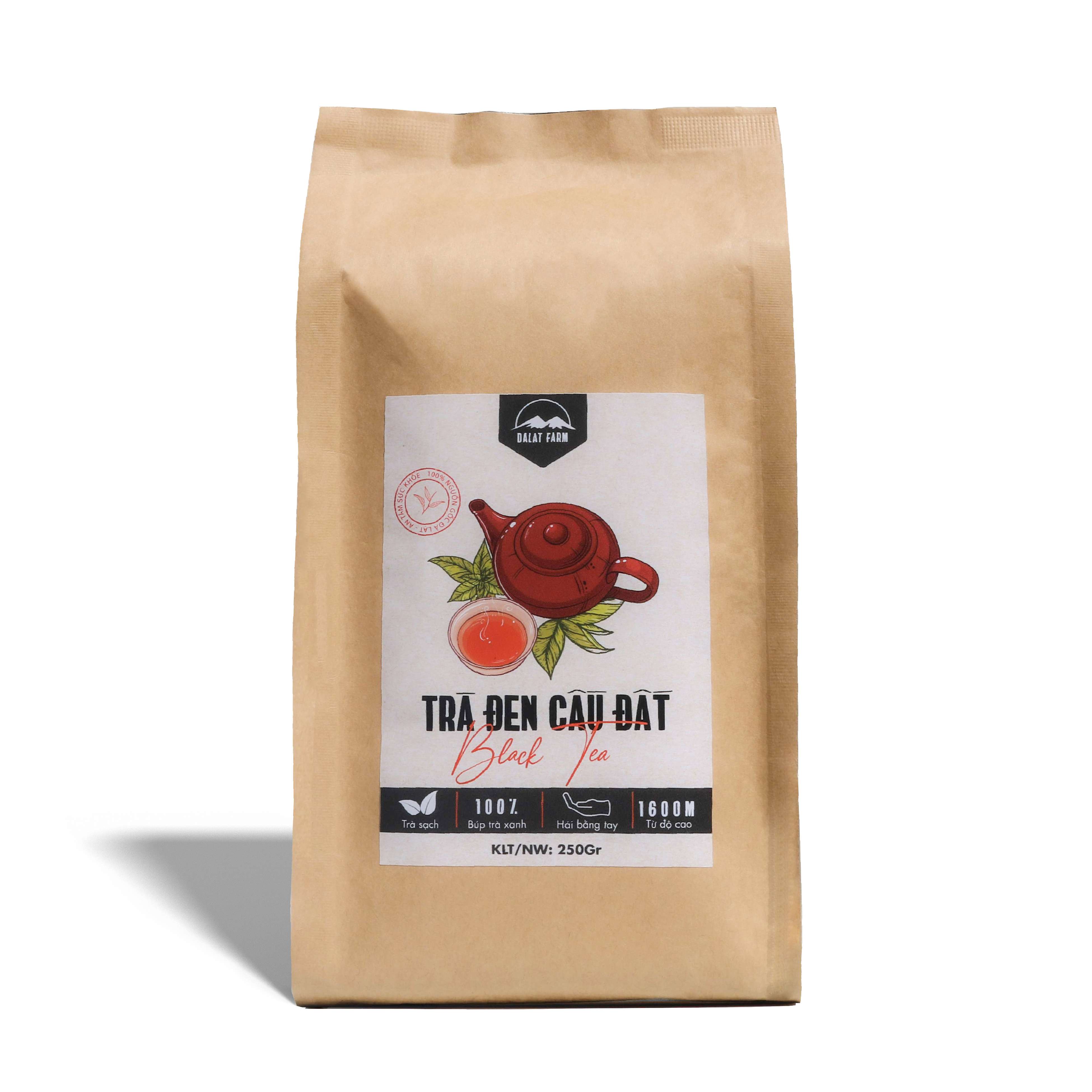 Trà Đen Cầu Đất DalatFarm - Túi 250Gr (Hồng Trà - Black Tea nguyên liệu pha chế trà sữa trà đào)