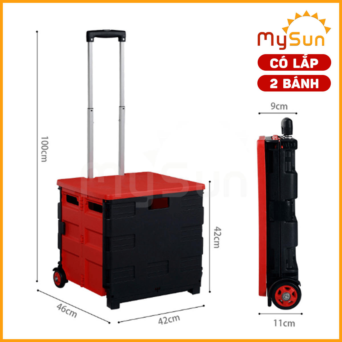 Xe đẩy kéo đi chợ dã ngoại du lịch gấp gọn cỡ lớn MySun