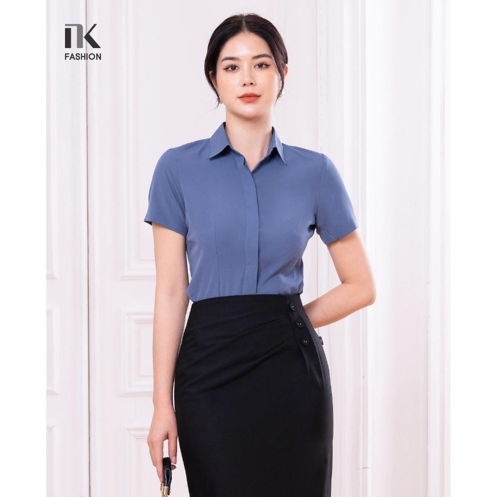 Áo Sơ Mi Nữ Công Sở Cộc Tay NK Fashion Thiết Kế Cổ Đức Trơn Màu, Chất Liệu Lụa Hàn Cao Cấp NKSM2201008