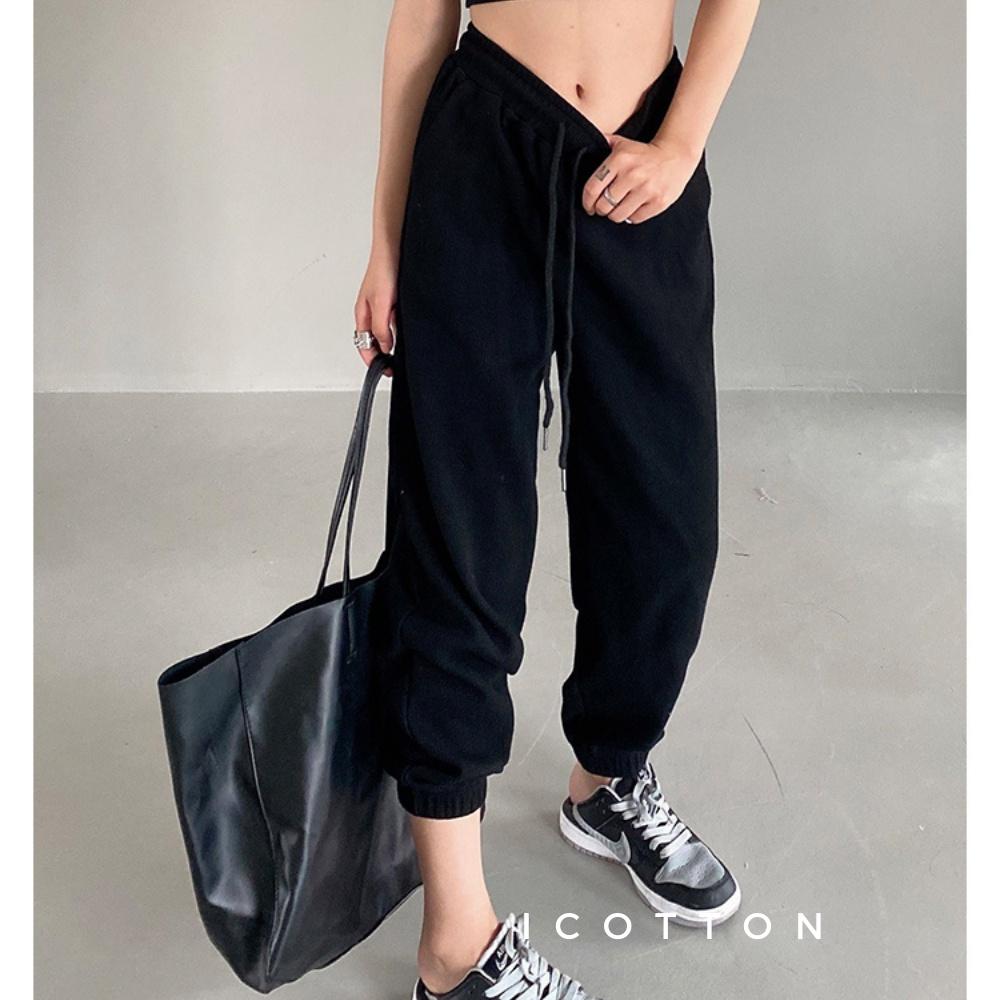 Quần jogger nữ icotton quần thể thao nữ bo gấu chất tổ ong dày dặn không bai xù