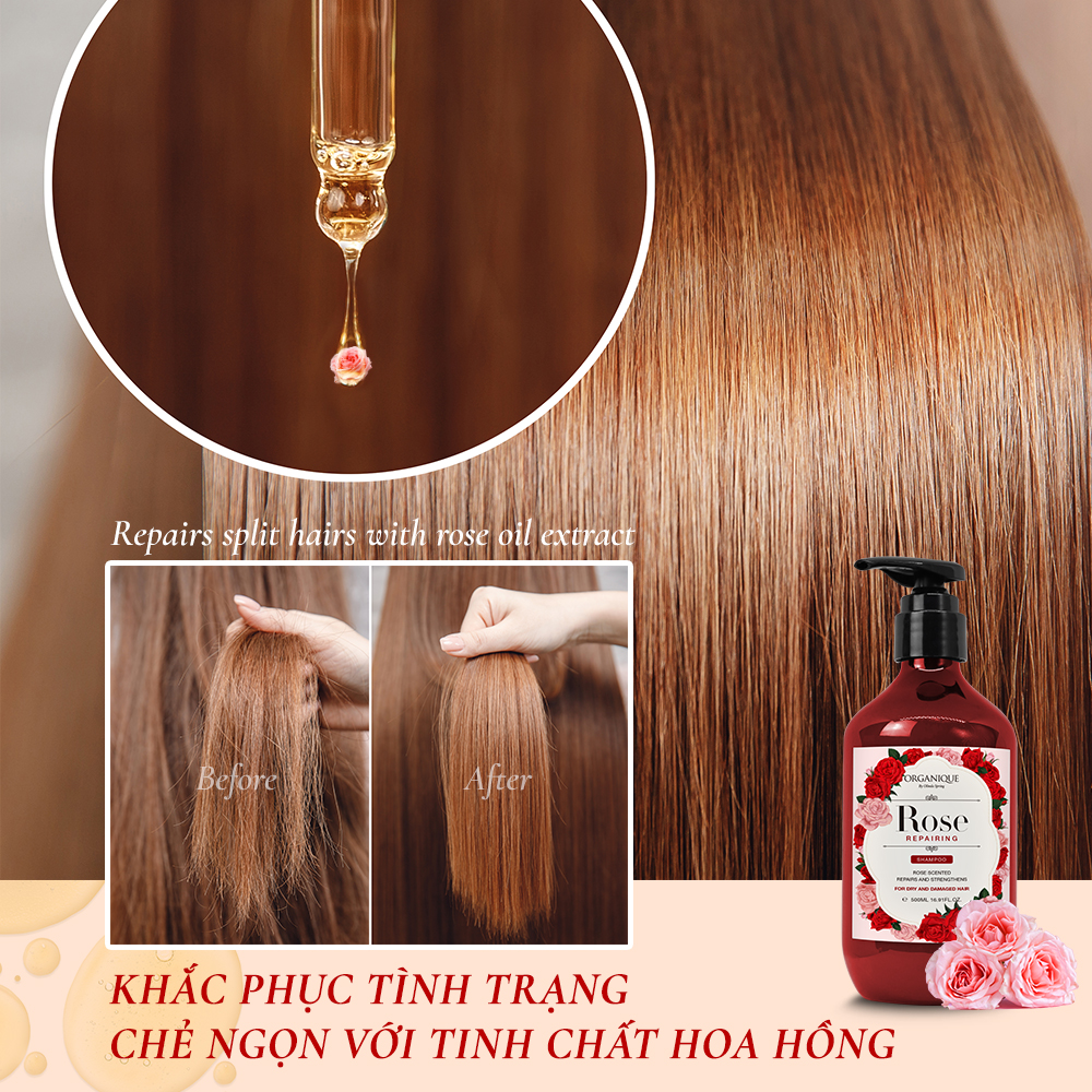 Organique - Dầu gội dưỡng tóc hoa hồng - Rose Repairing Shampoo 500ml (Mẫu mới)