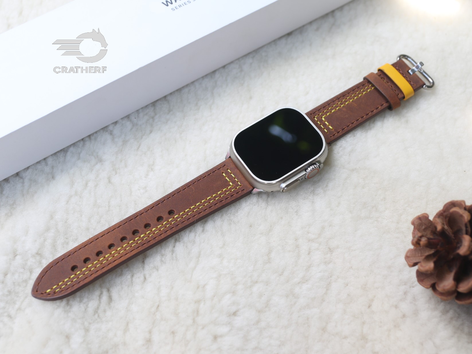 Dây đeo thay thế dành cho Apple Watch Ultra da bò sáp ngựa điên nhiều màu- Hàng Chính hãng