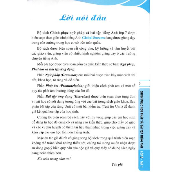GLOBAL SUCESS - Chinh Phục Ngữ Pháp Và Bài Tập Tiếng Anh Lớp 7 -Tập 1