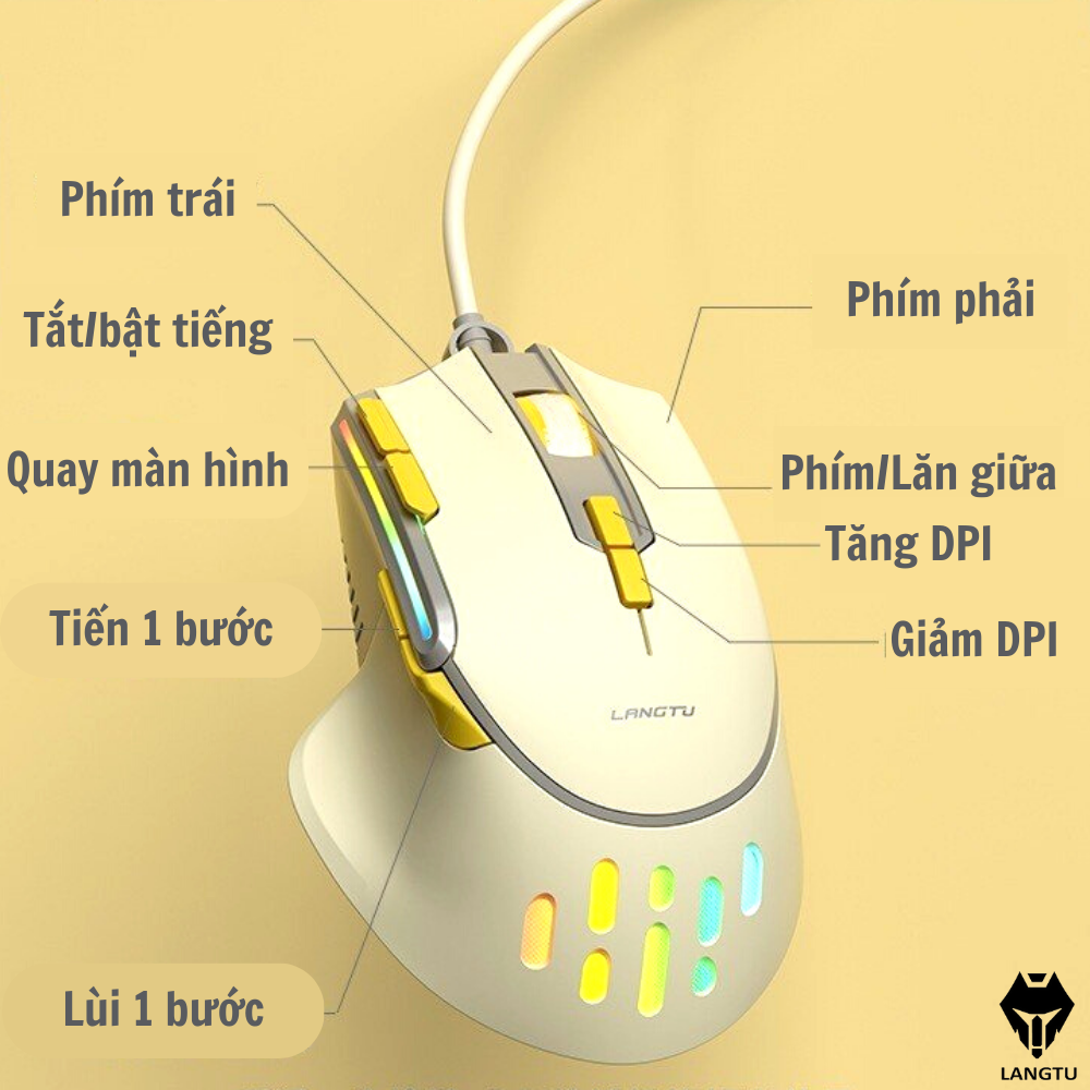 Chuột Máy Tính Gaming Langtu G3 Điều Chỉnh 6 DPI Có Đèn Led RGB Hàng Chính Hãng