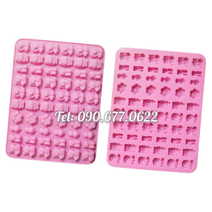Khuôn silicone làm kẹo dẻo, rau câu, socola 60 hình gấu con, hà mã, sư tử, chân gấu - Mã số 1092