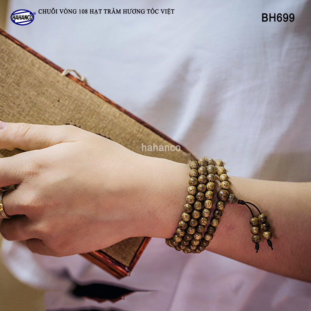 Vòng tay Trầm Hương chuỗi tràng 108 hạt (BH699) Chuỗi vòng trầm 2in1 - Trầm Tốc Việt - Bracelet of HAHANCO