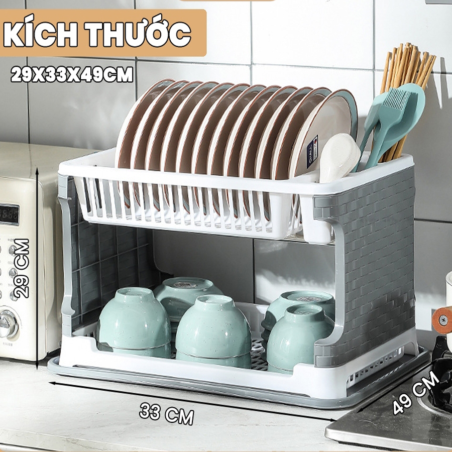 Giá Úp Bát Đĩa 2 Tầng, Kệ Úp Chén Có Ống Đũa Đa Năng Kèm Khay Hứng, Sạch Sẽ Tiện Dụng Giao Màu Ngẫu Nhiên