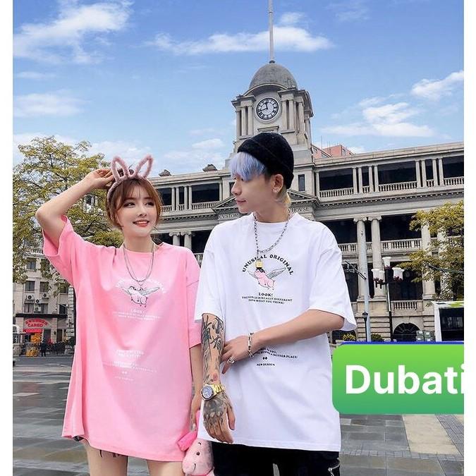 ÁO THUN NAM NỮ HÌNH HEO THIÊN THẦN FROM RỘNG NGẮN TAY- DUBATI FASHION