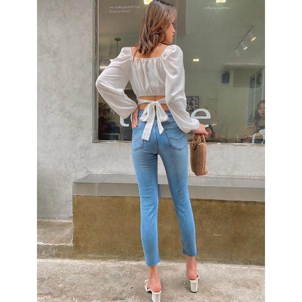 Quần jeans nữ Skinny thêu 9 tấc co dãn tốt