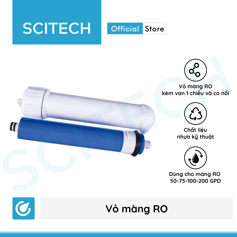 Vỏ màng RO kèm van 1 chiều và co nối dùng trong máy lọc nước - Hàng chính hãng