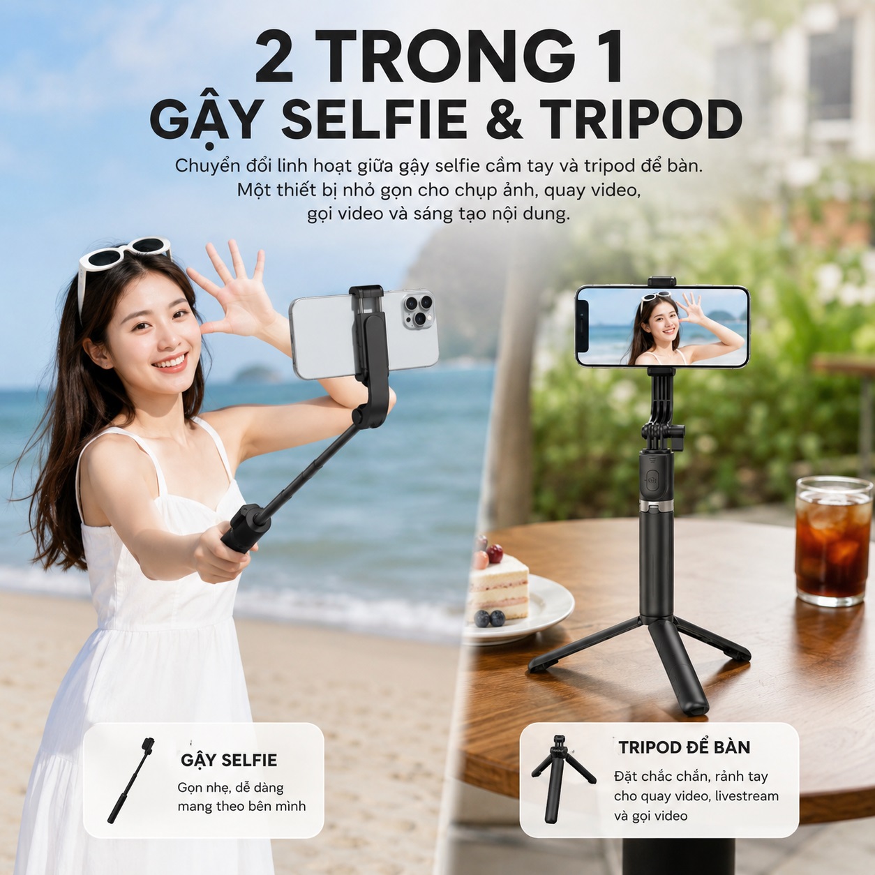 Gậy Chụp Ảnh Bluetooth WiWU Wi-SE018 Tripod 3 Chân, Remote Chụp Từ Xa, Kéo Dài 91cm, Gập Gọn 15.5cm, Xoay 360° Cho iPhone Samsung - Hàng nhập khẩu