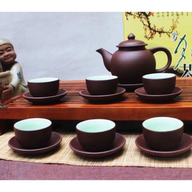 Bộ ấm trà quả hồng nâu tử sa