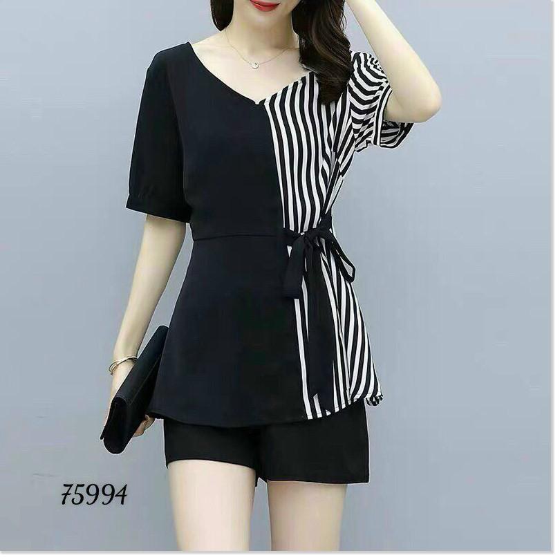 SET UMI KÈM ĐAY CỘT ÁO KẺ SỌC,QUẦN NGẮN XINH XẮN THỜI TRANG LANO STORE 99