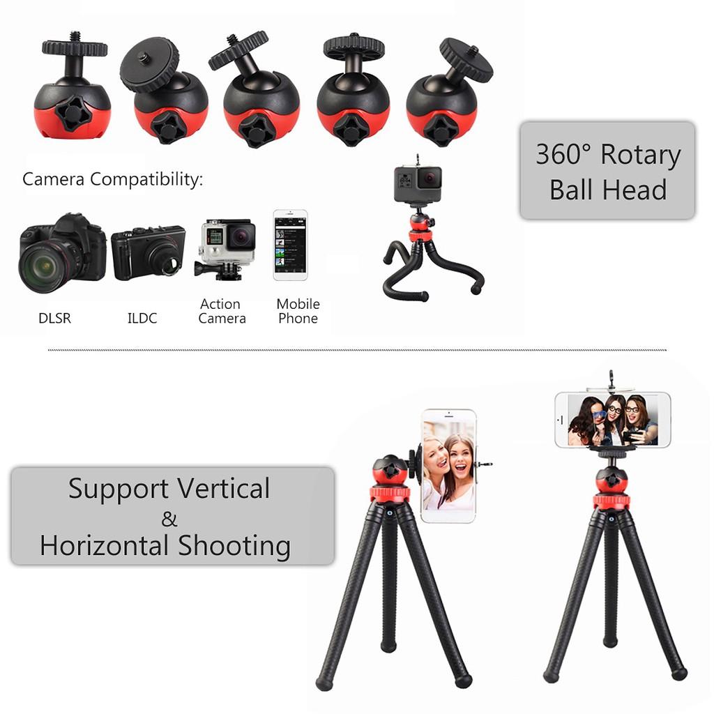 Chân đế máy ảnh, chân đế điện thoại Tripod Ballhead Mini Octopus Flexible kèm kẹp điện thoại