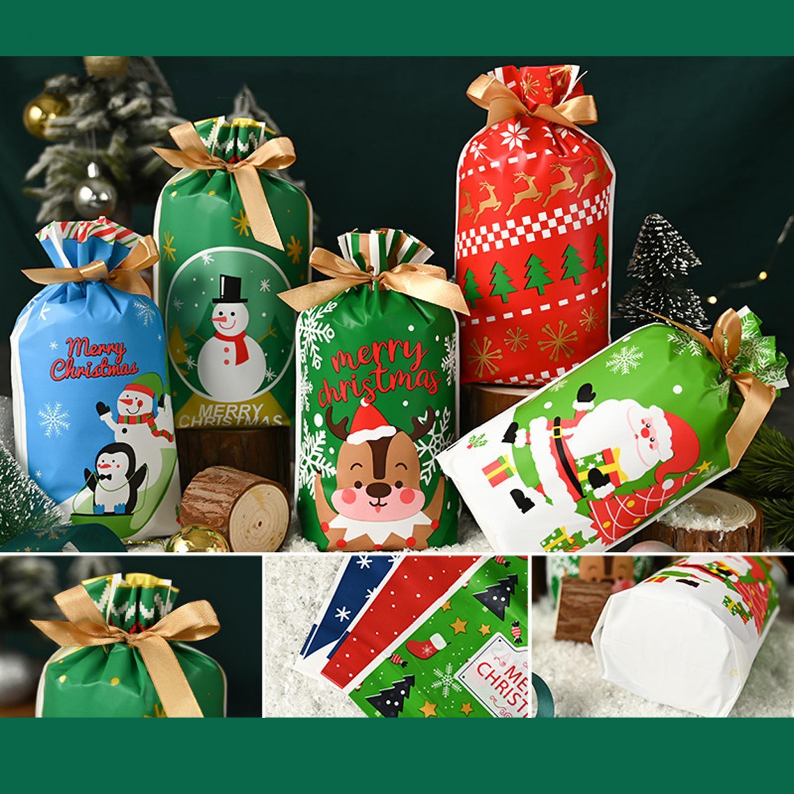50Pcs Gift Bags Gift Wrapping Bags Christmas Present Bags Xmas Party Favors Reusable Christmas Theme Storage Bags Cookie Bags