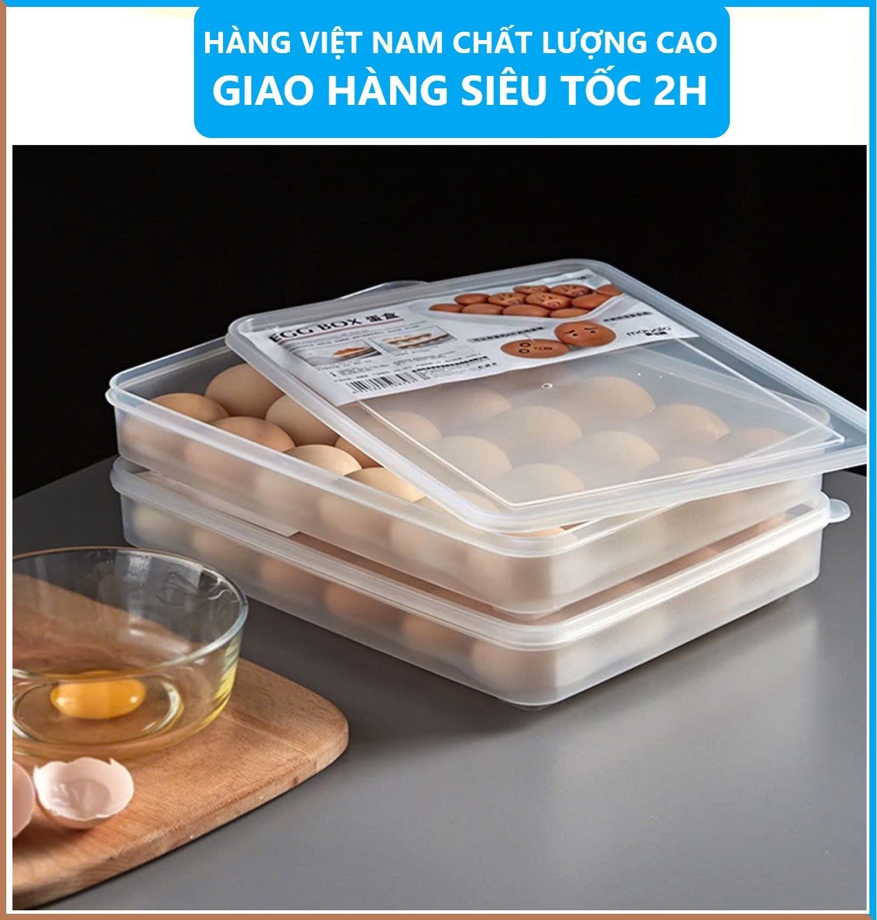 Hộp đựng trứng 24 quả có nắp đậy nhựa Việt Nhật , khay bảo quản trứng không bị vỡ chắc chắn - Hàng Việt Nam