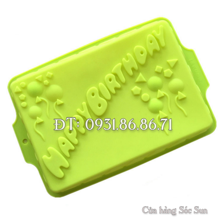 Khuôn silicon sinh nhật hình chữ nhật Happy Birthday loại 34 cm - Mã số 1132