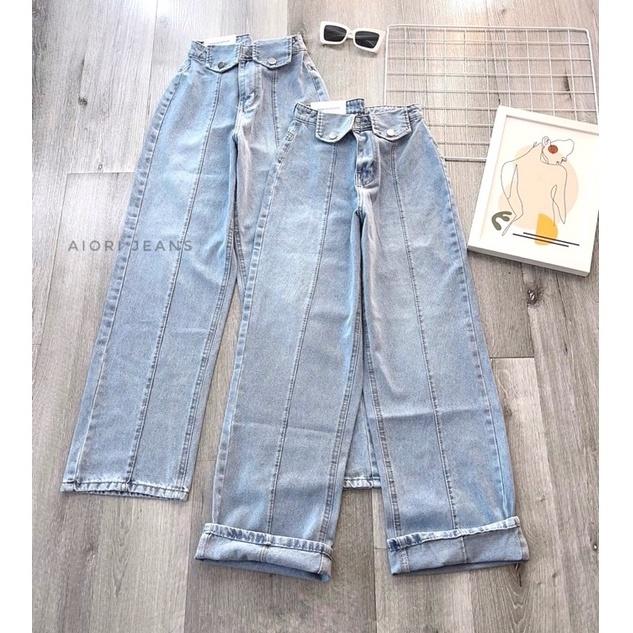 Quần Jean Nữ Aiori Ống Rộng Lưng Cao Trơn Bò Suông Cạp Cao Jeans Cotton Thoáng Mát, Mềm Mịn, Thời Trang Hàn Quốc_Mã 3357