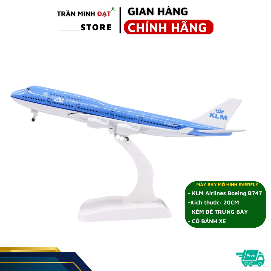 Mô Hình Máy Bay Trưng Bày KLM Boeing B747 20cm Kèm Đế Trưng Bày + Có Bánh Xe - Trần Minh Đạt Store