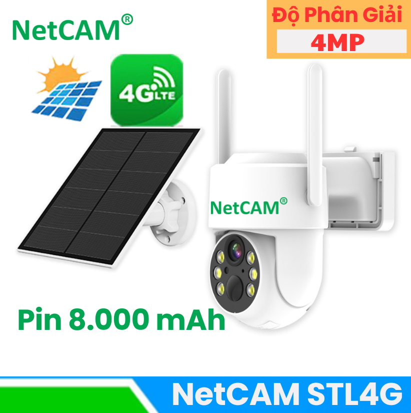 Camera Năng Lượng Mặt Trời 4G Không Dây NetCAM STL4G, Chất lượng video HD 4MP, Dùng Sim 4G, Dung lượng pin 8000mAh - Hàng Chính Hãng