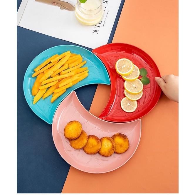 Set 5 dĩa nhựa hình bán nguyệt đựng trái cây hoa quả bánh kẹo trang trí bàn ăn - Bộ 5 dĩa nhiều màu decor siêu xinh