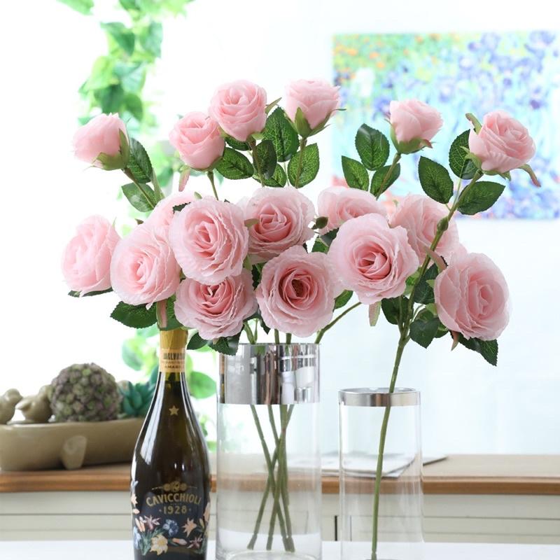 Cành hoa hồng lai từ lụa nhún mềm mại nhẹ nhàng, hoa lụa cao cấp, hoa cô dâu