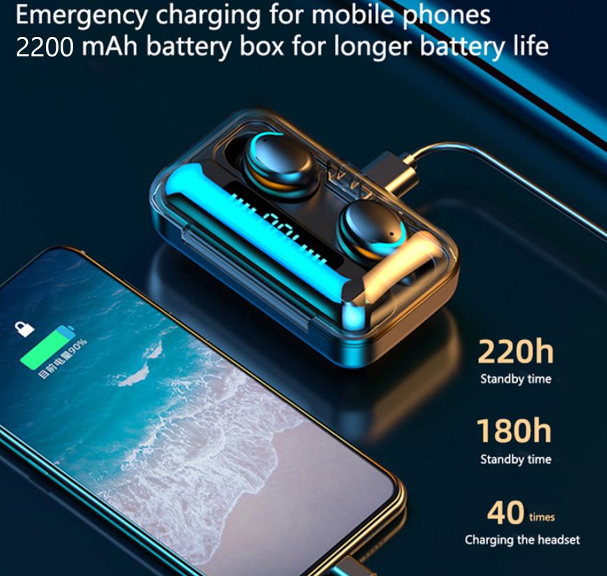 TWS Bluetooth 5.0 9D Stereo Tai Nghe Nhét Tai Tai Nghe Không Dây Thể Thao Chơi Game Chống Nước Tai Nghe 2200MAh Sạc Hộp Có Mic