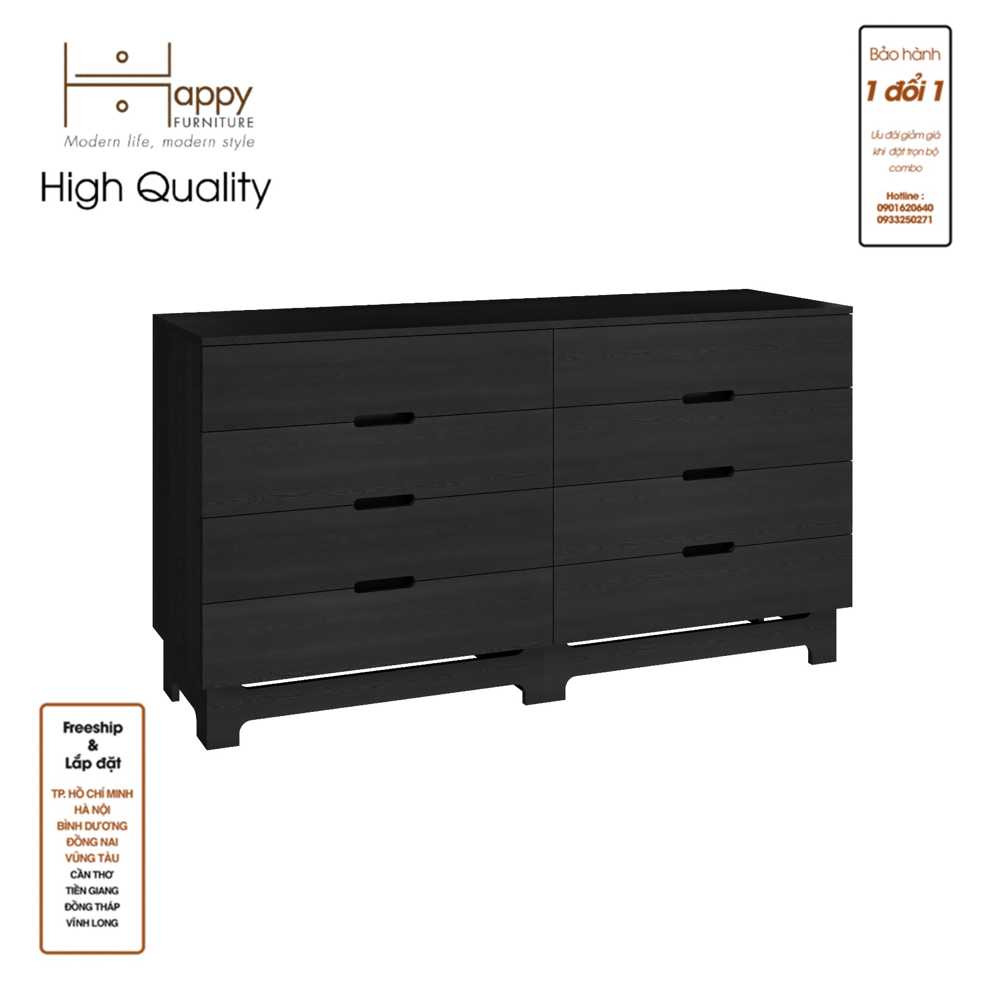 [Happy Home Furniture] MOLLY, Tủ lưu trữ 8 ngăn kéo, 160cm x 45cm x 86cm ( DxRxC), THK_109