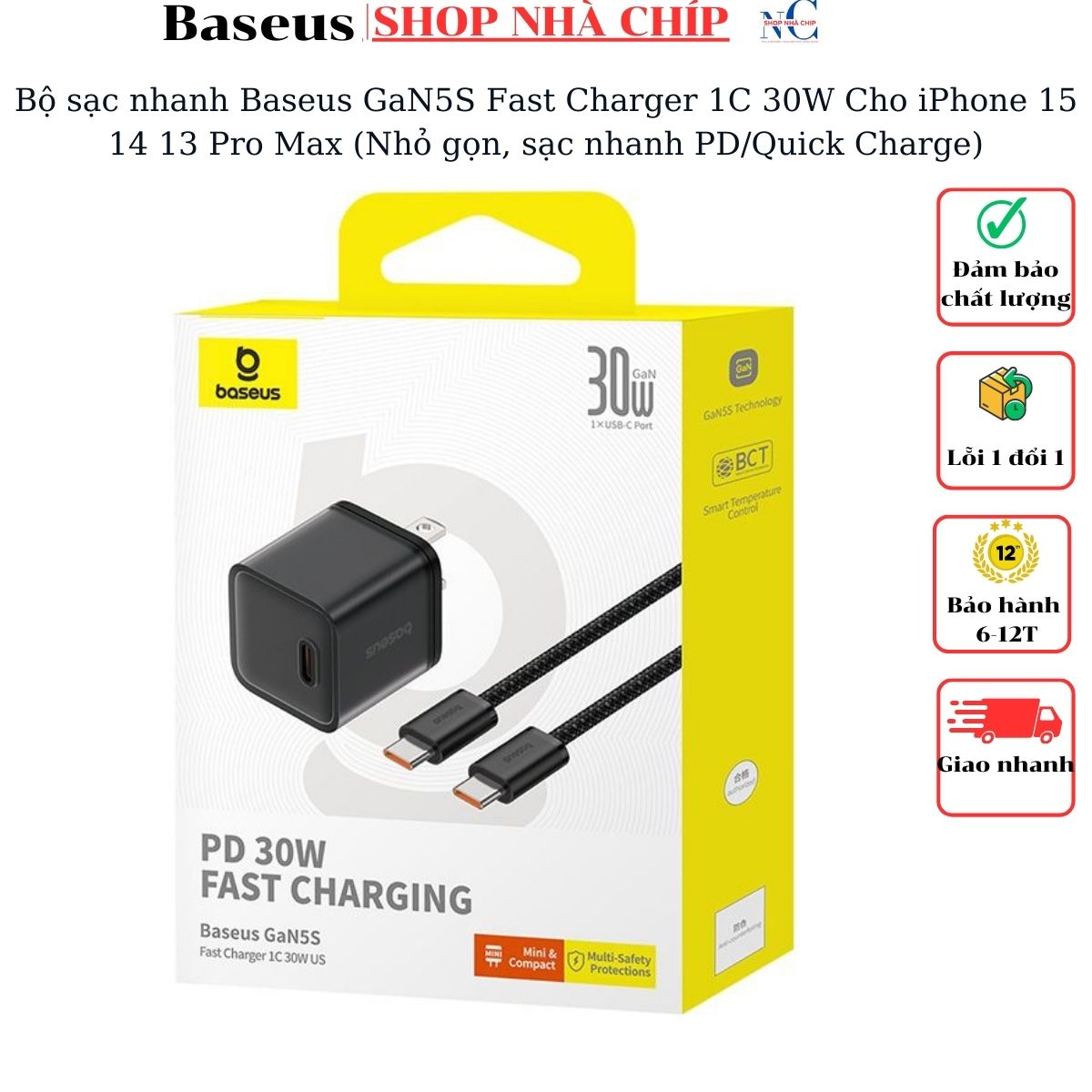 Bộ sạc nhanh Baseus GaN5S Fast Charger 1C 30W Cho iPhone 15 14 13 Pro Max (Nhỏ gọn, sạc nhanh PD/Quick Charge)- Hàng nhập khẩu