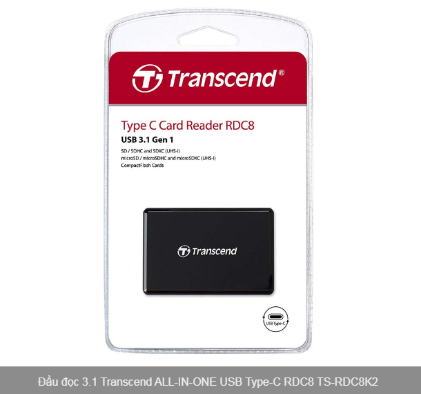 Đầu đọc thẻ nhớ  Transcend TS-RDC8K2 (USB Type-C) - Hàng chính hãng