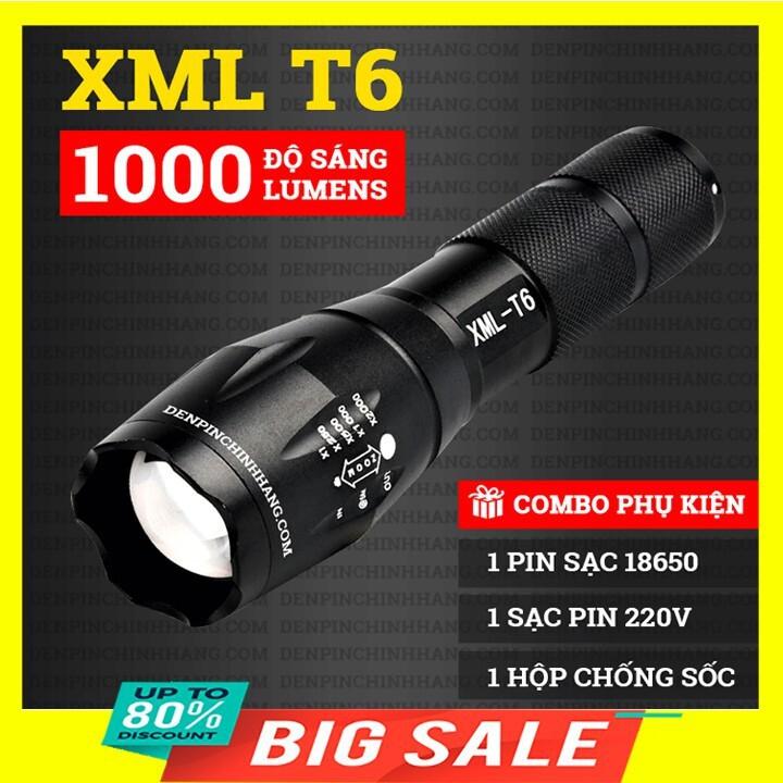 Đèn pin siêu sáng 5 chế độ XML-T6 - A100 siêu bền