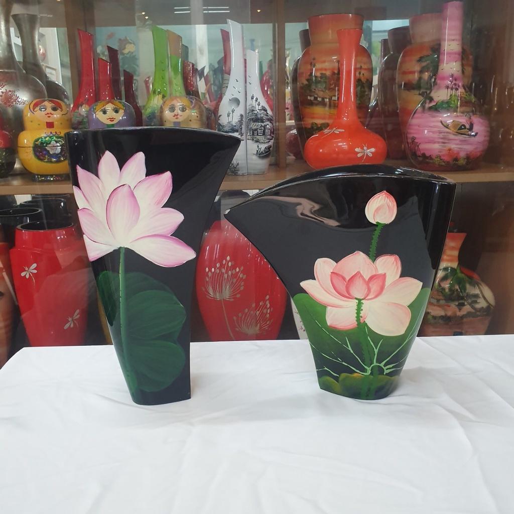 Lọ hoa sơn mài hút tài lộc cao cấp Thanh Bình Lê miệng dẹp, cắm hoa, trang trí nhà cửa, văn phòng, quà tặng ý nghĩa
