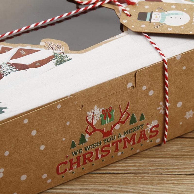 4/8/12pcs Christmas Cookie Boxes Bakery Gift Boxes Kraft Paper Box Christmas Candy Box