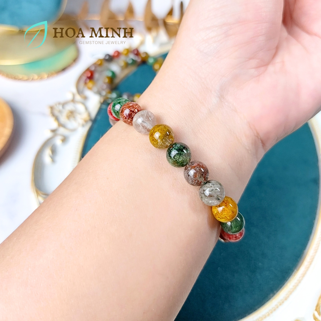 Vòng tay đá Thạch Anh Ưu Linh đa sắc size hạt 9 li VIP phong thủy may mắn không kén mệnh