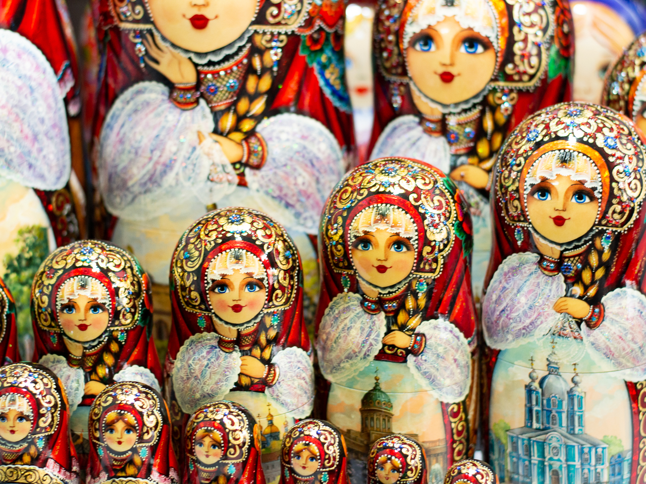 BỘ BÚP BÊ NGA MATRYOSHKA CỠ LỚN 30 LỚP CAO 50CM HOA VĂN "PHONG CẢNH NƯỚC NGA" CỰC ĐẸP, ĐỘC ĐÁO VÀ SANG TRỌNG