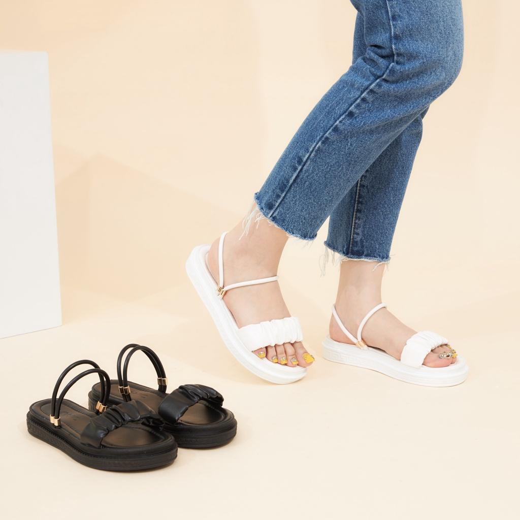 Giày Sandal Nữ MWC 2965 - Giày Sandal Quai Ngang Nhún 2 Trong 1 Đế Bằng Phối Quai Hậu Cao 3cm Siêu Hack Dáng