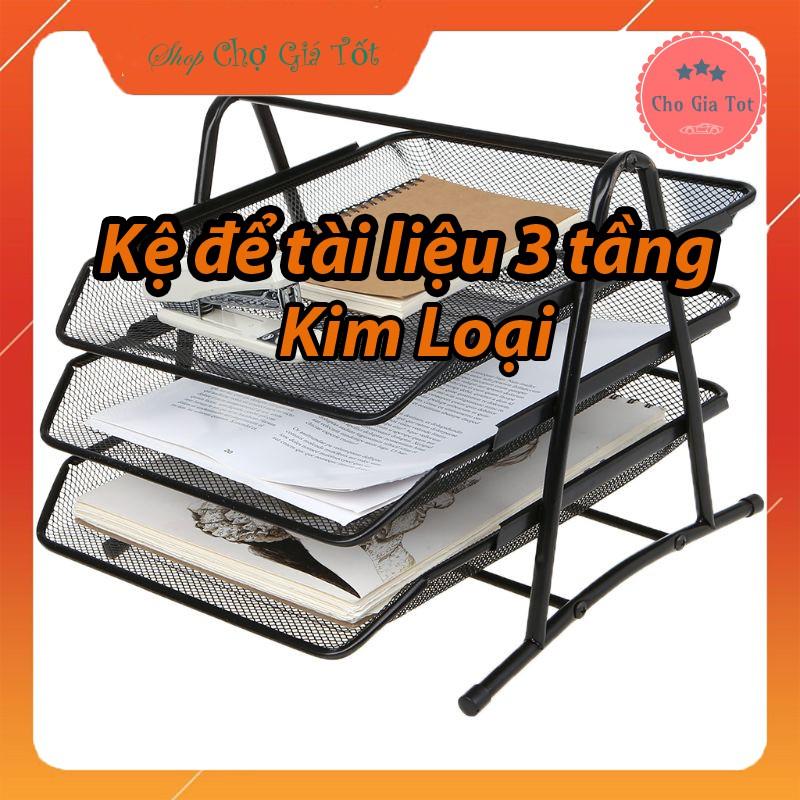 Khay để sách vở tài liệu hồ sơ văn phòng 3 tầng kim loại