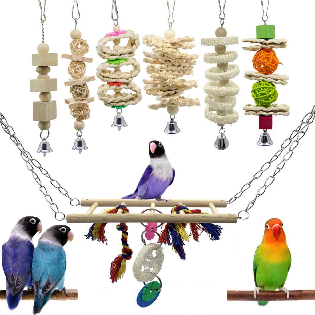 7PCS/SET Birds Parrots Chew Toys Cage Climbing Ladder Toys Training Toys