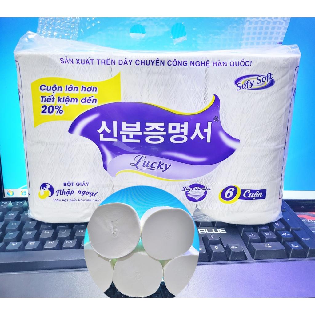 TÚI 6 CUỘN GIẤY LUCKY HÀN QUỐC SIÊU MỊN - KHÔNG LÕI