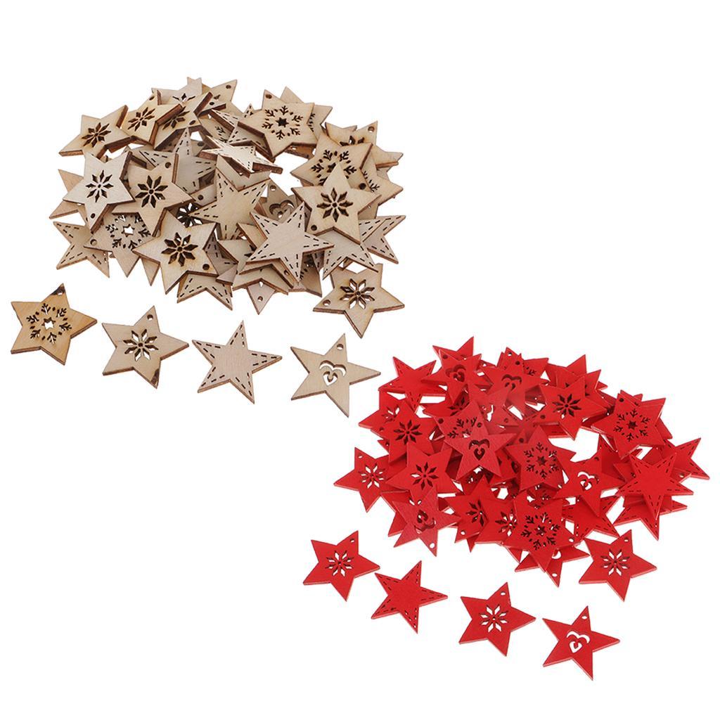 100pcs Unfinished Wood Carved Star Cutout Shapes Wooden Pieces Embellishment