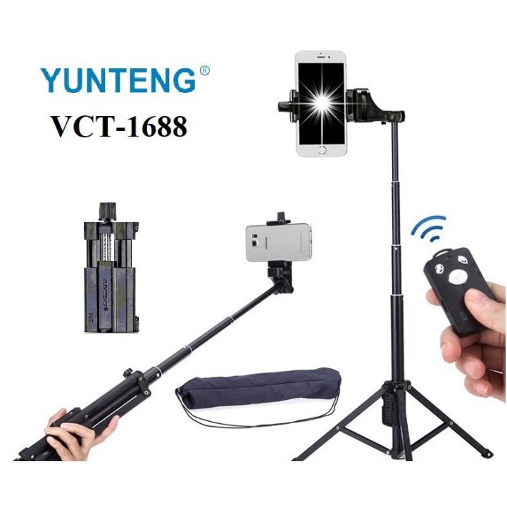 Chân Giá Đỡ Điện Thoại, Máy Ảnh Tripod Yunteng 1688 Kèm Remote Cao Cấp - Hàng Chính Hãng