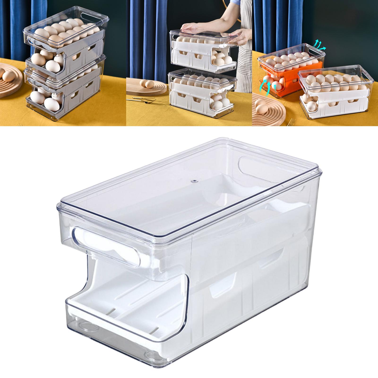 Egg Storage Box Automatic Filling Stackable Organizer for Refrigerator Kitchen Household