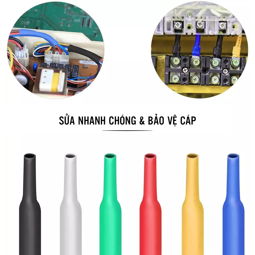 Bộ Ống Gen Co Nhiệt Thu Hẹp Nhiều Màu Đủ Size Kích Thước Giúp Cách Điện Bảo Vệ Dây Cáp (Chất Liệu PE Polyolefin) Giúp Sửa Chữa Dây Điện Nhanh Chóng - Hàng Nhập Khẩu