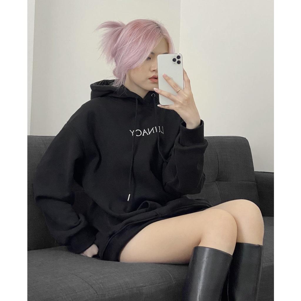 Áo Khoác Hoodie Nỉ Có Mũ Form Rộng LUNACY In Phản Quang Unisex Nam Nữ Ulzzang