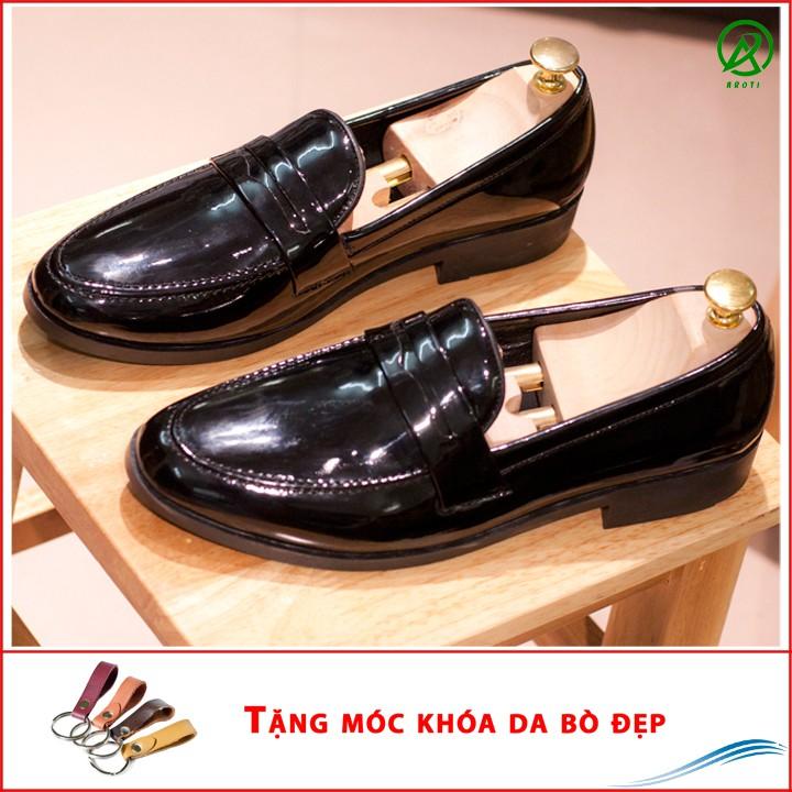 Giày Lười Nam Đẹp Băng Khuyết Da Bóng Rất Sang Trọng - Giày Lười Nam Đẹp Băng Khuyết Da M367-BONG-Kèm Móc Khóa Da Bò