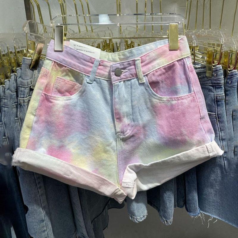 Quần Short Denim Ống Rộng Lưng Cao Nhuộm Màu Thời Trang Cho Nữ
