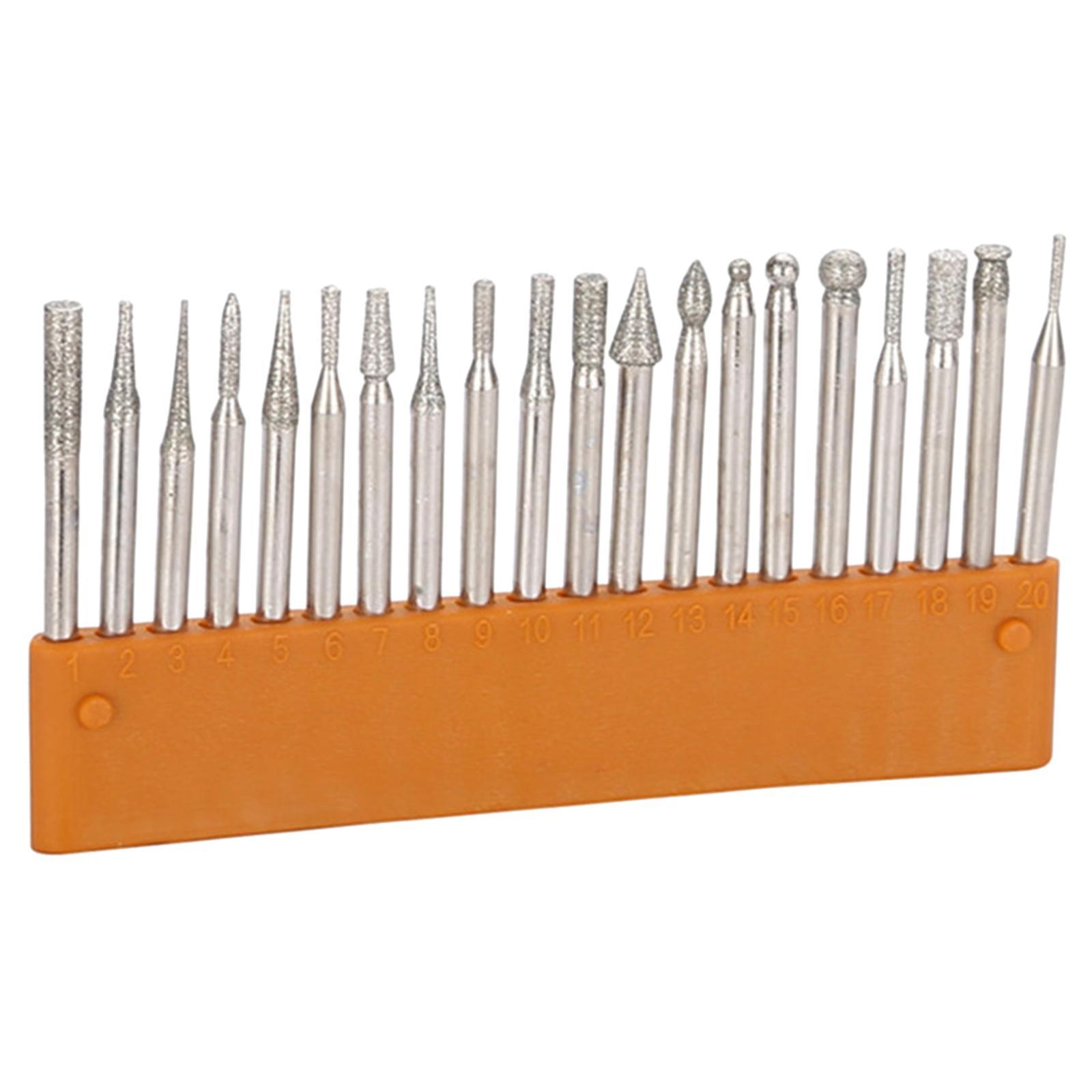 20Pcs Diamond Drill Bits Set Burr Grinding Polishing Tool for Rotary